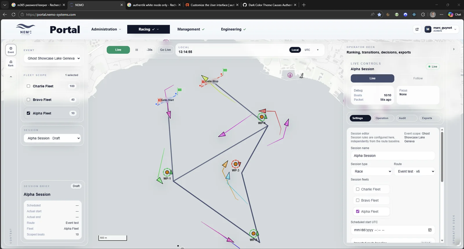 NEMO race visualisation and operations interface